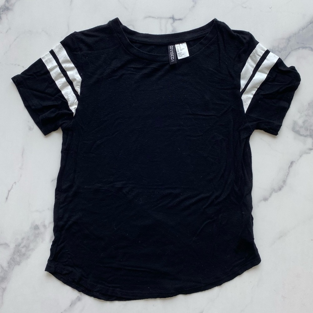 Divided Black Tee with White Stripes